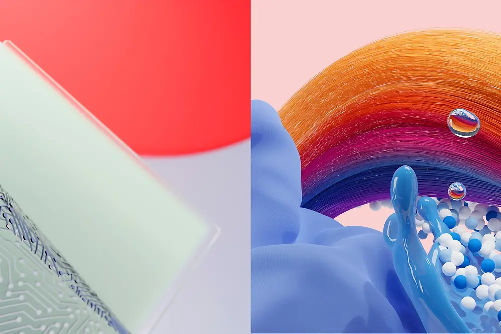 Αφηρημένη εικόνα που αναπαριστά τους τομείς της Henkel Τεχνολογίες συγκόλλησης, Hair και Laundry & Home Care.